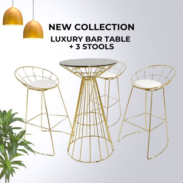 Modern Luxury Gold Iron Metal Round Bar Table and Stool Set